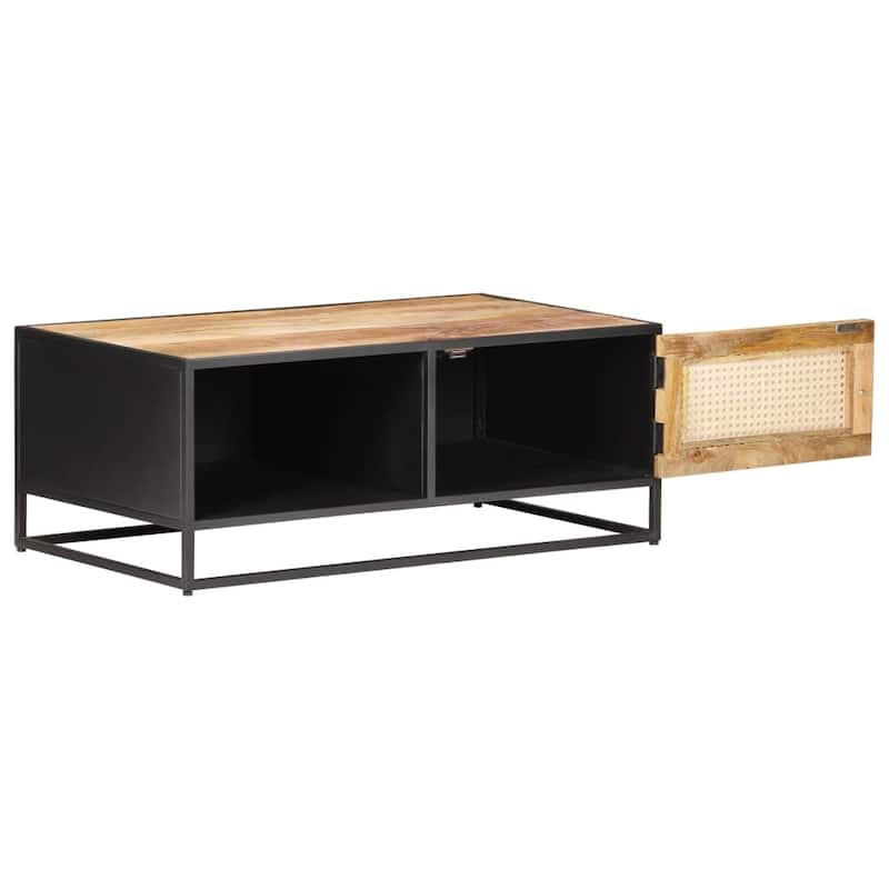 vidaXL Coffee Table 35.4"x19.7"x13.8" Rough Mango Wood and Natural Cane
