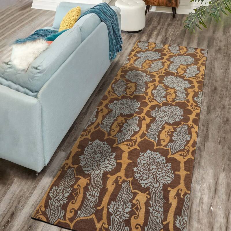 3x10 Tibetano Runner Hand Knotted Wool Brown Tibetan Arts & Crafts Rug - 3' x 10' - 3' x 10'