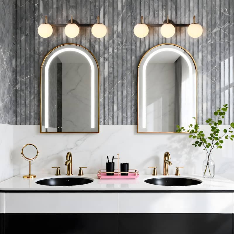 Aladari Modern Gold 3-Light Bathroom Vanity Lights Opal Glass Wall Sconces