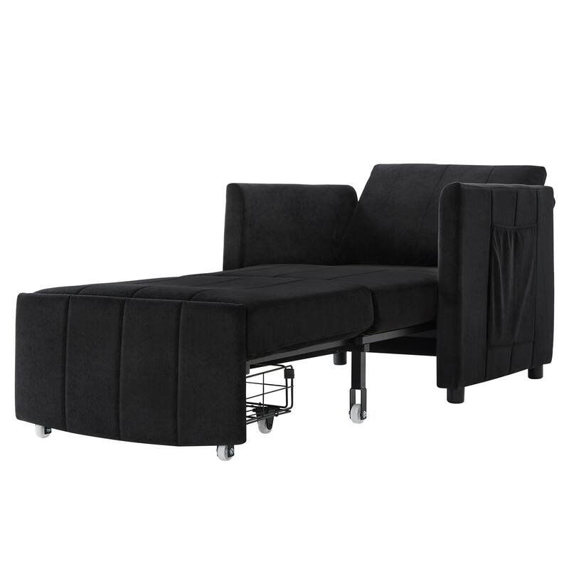 Chenille Convertible Sleeper Sofa Chair with 5-Position Backrest, Storage Basket and 440lb Capacity