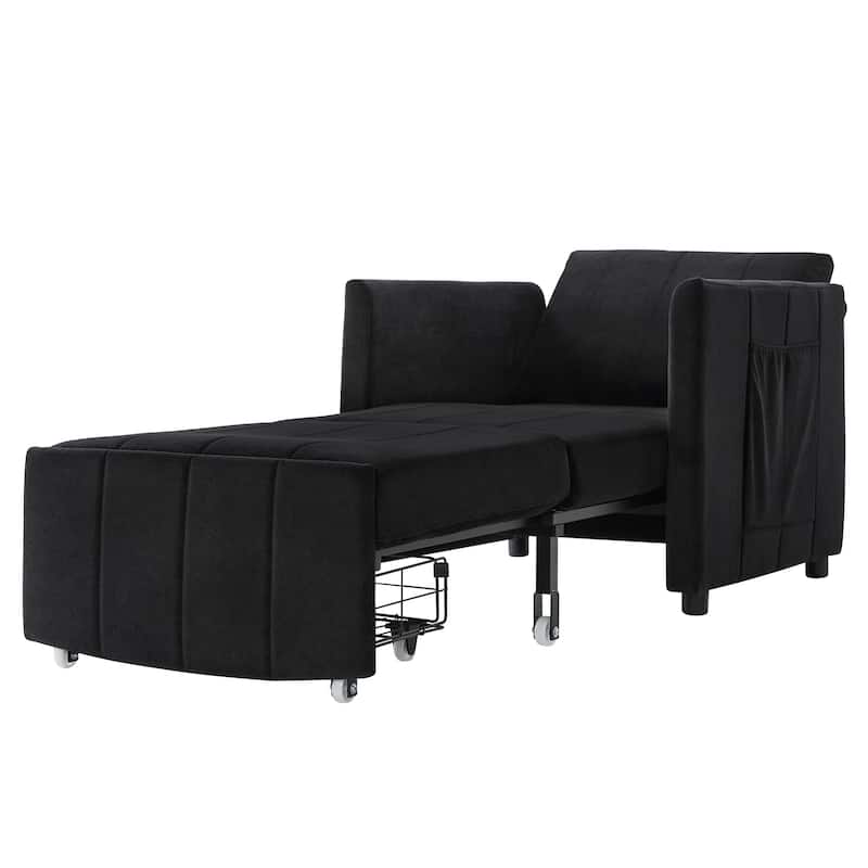 Roomfitters Convertible Sleeper Sofa with Pull-Out Bed 5-Position Adjustable Backrest Side Pockets & Storage Basket