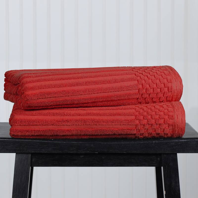 Superior Ribbed Cotton Absorbent Heavyweight Bath Towel Set - 2PC Bath Towels - Burgundy