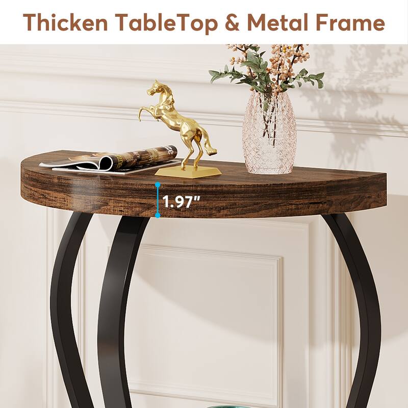 Half Round End Table for Living Room, Sofa Side Table, Industrial style
