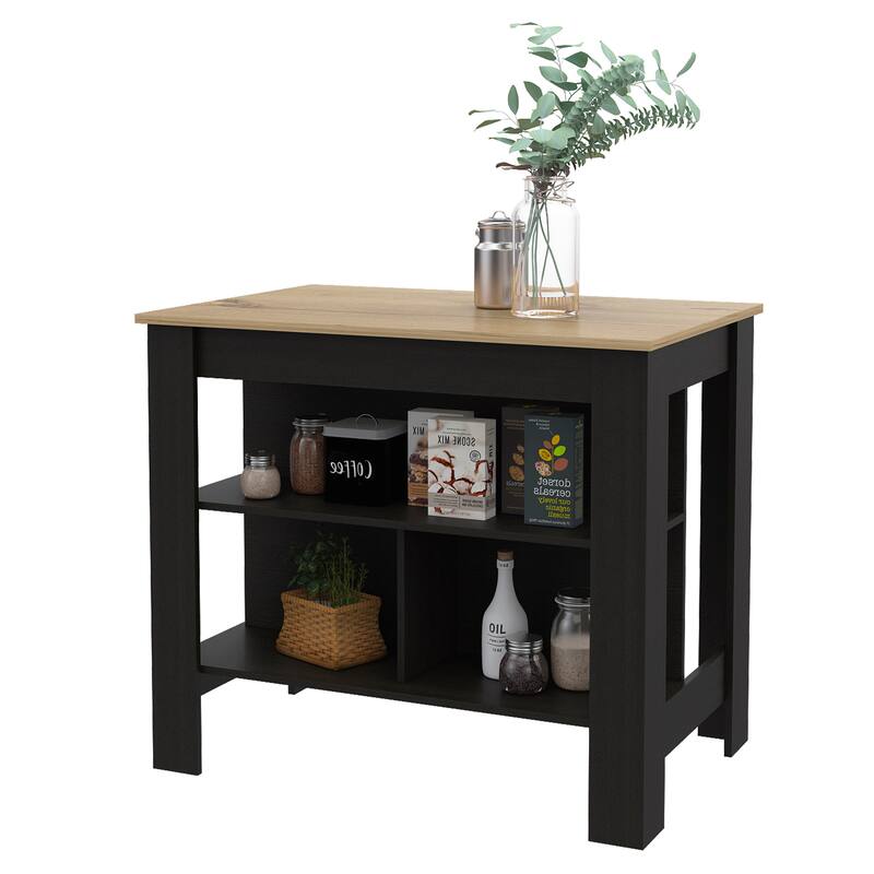 Rockaway 3-Shelf Kitchen Island - Black