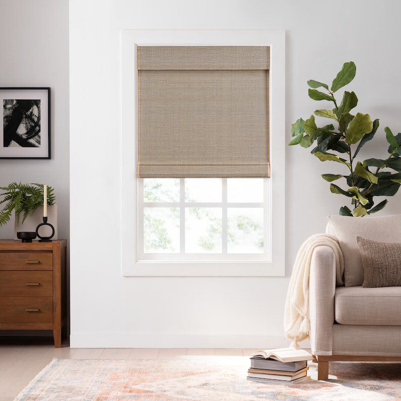 Eclipse Bamboo Cordless Light Filtering Privacy Roman Shade - 23x72 - Natural/Black