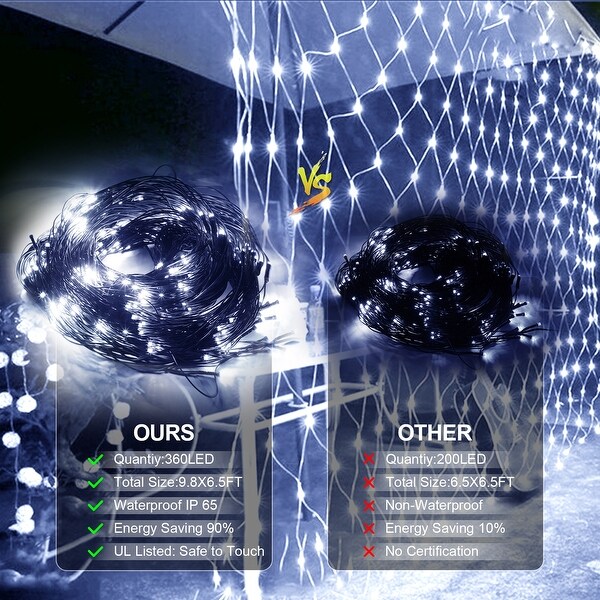 Christmas Mesh Net Light 360 LED Net Light with 8 Modes Remote Connectable Net String Christmas Lights for Garden Bush Multi