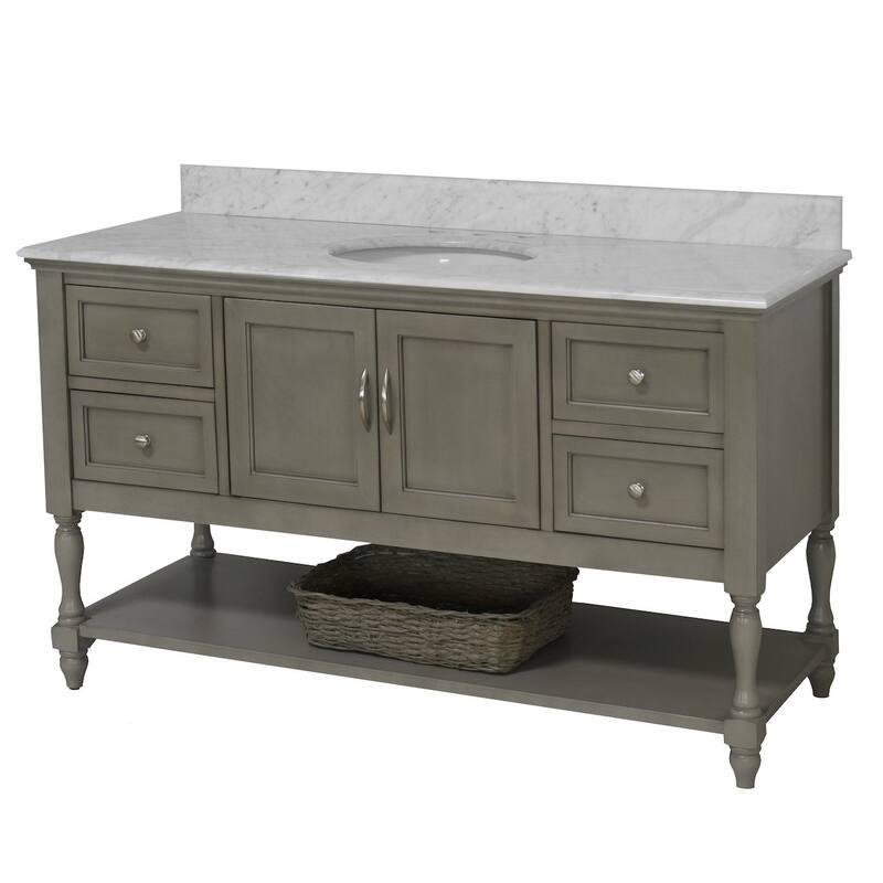 KitchenBathCollection Beverly 60" Single Bathroom Vanity with Carrara Marble Top