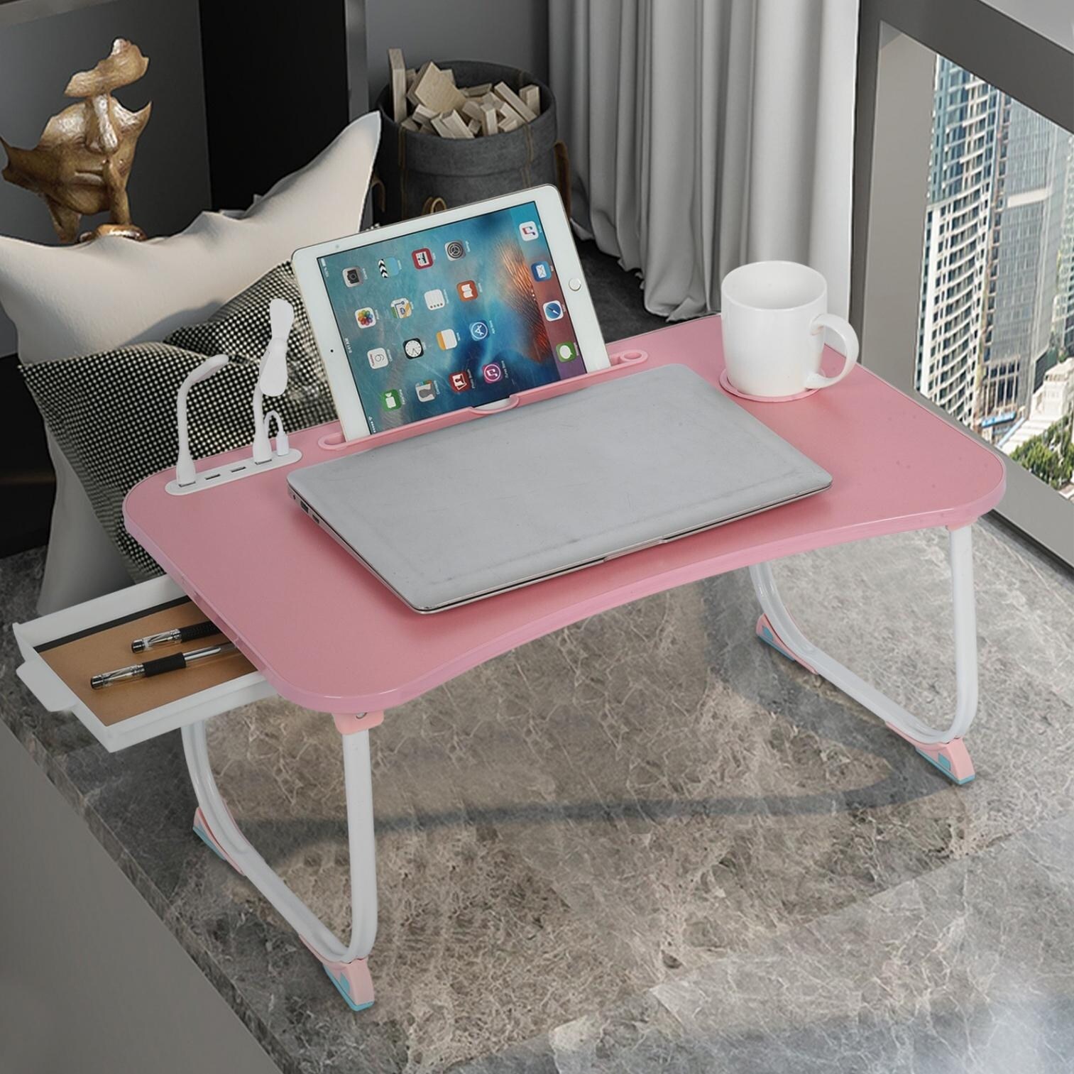 Bed Table Foldable Portable Multifunction Laptop Stand Desk Snack Tray 3 Color 