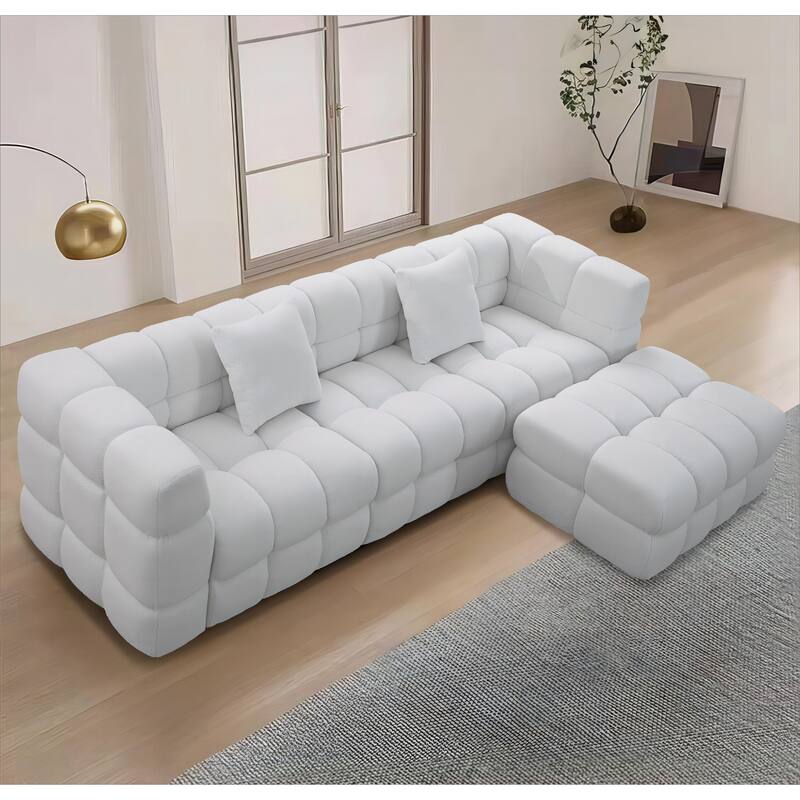 105'' Plush Boucle Upholstery Sectional Sofa Ottoman