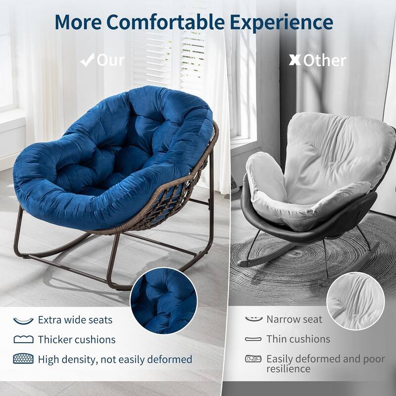 Outdoor Rattan Rocker Recliner Chair With Polyester Padded Cushion （set of 2）