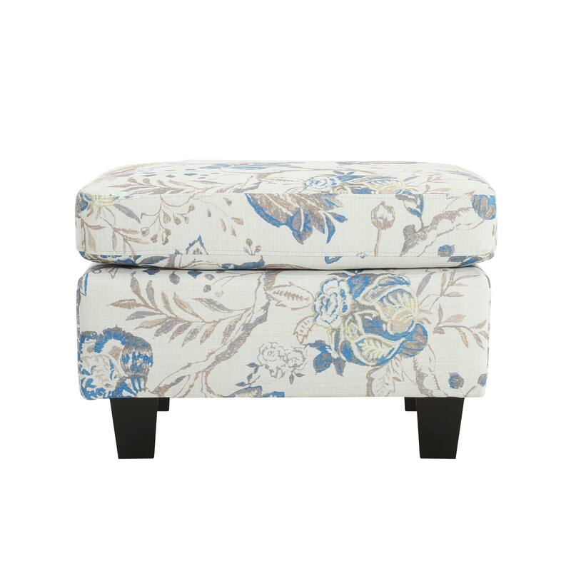 Two-Tone Beige & Blue Upholstered Ottoman - Contrast Home Accent - beige +blue flower