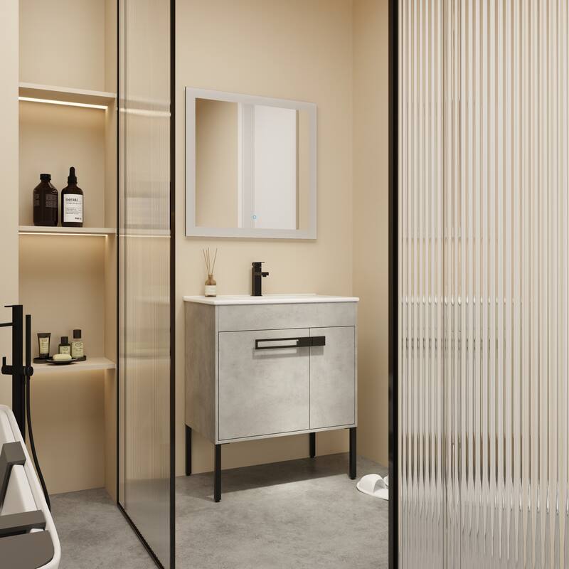 24 Inch/30 Inch /36 Inch Bathroom Vanity W/Sink Freestanding/Wall Mounted Vanity Ceramic Sink Set With Adjustable Shelf