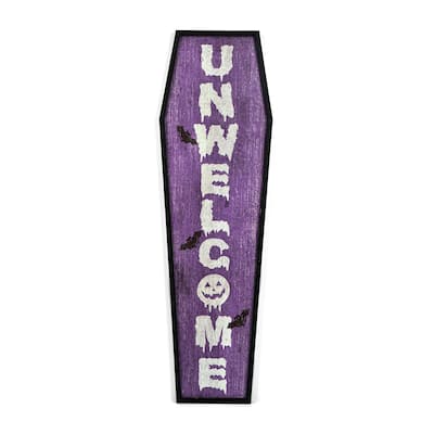National Tree Company Hanging Porch Sign, Purple, 'Unwelcome', Wooden Construction, Halloween Collection, 39 Inches - 39 in