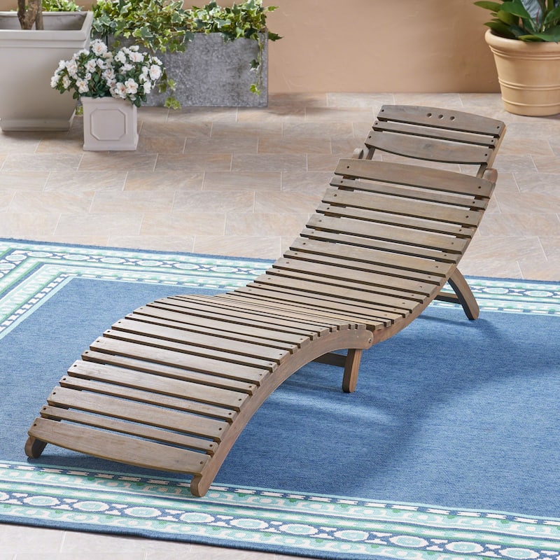 Roomfitters Curved Wooden Outdoor Chaise Lounge, Slatted Sun Lounger for Patio or Poolside Relaxation