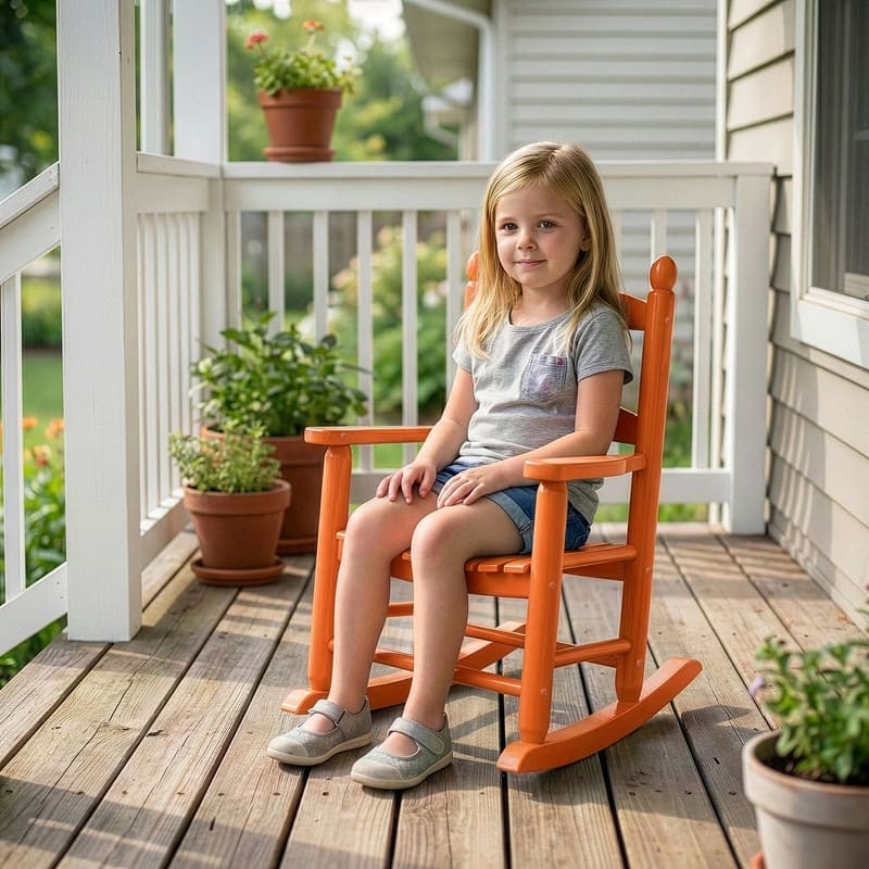 16 In. Kids Classic Solid Poplar Wood Rocking Chair, Egg-Shaped Seat For Ages 2–5 - 9' x 12'