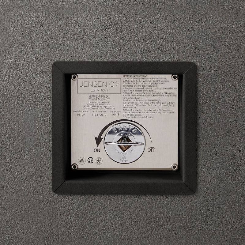 Provo Casual Square Natural Gas Fire Table in Carbon by Jensen Co - 40 x 40 x 19