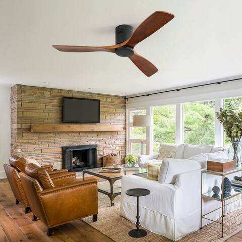 52 Inch Low Profile Flush Mount Wood Blades Ceiling Fan