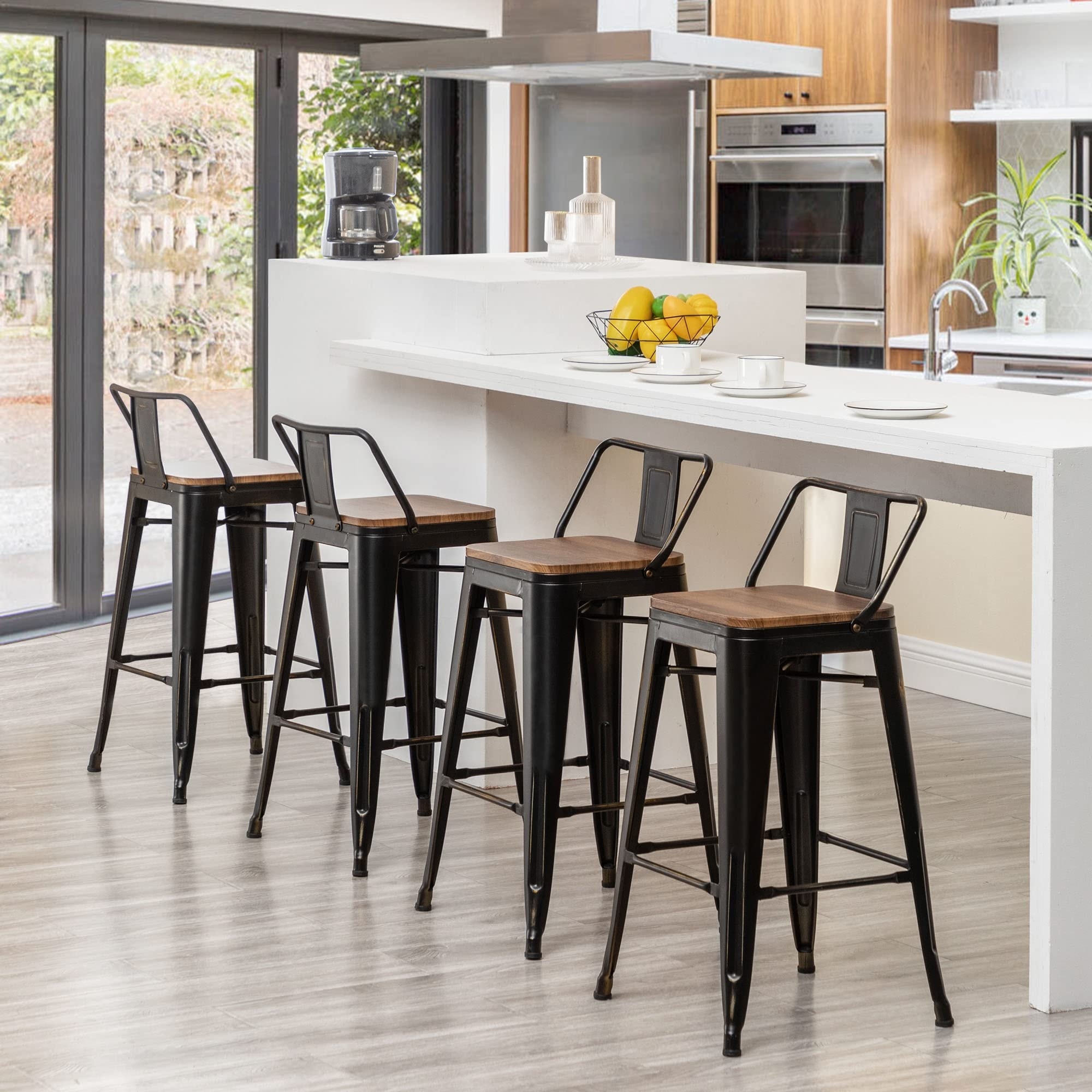 Metal counter stool hot sale with wood seat
