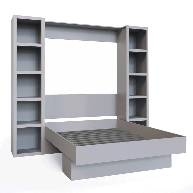Easy-Lift Full Murphy Wall Bed with Two Bookshelves