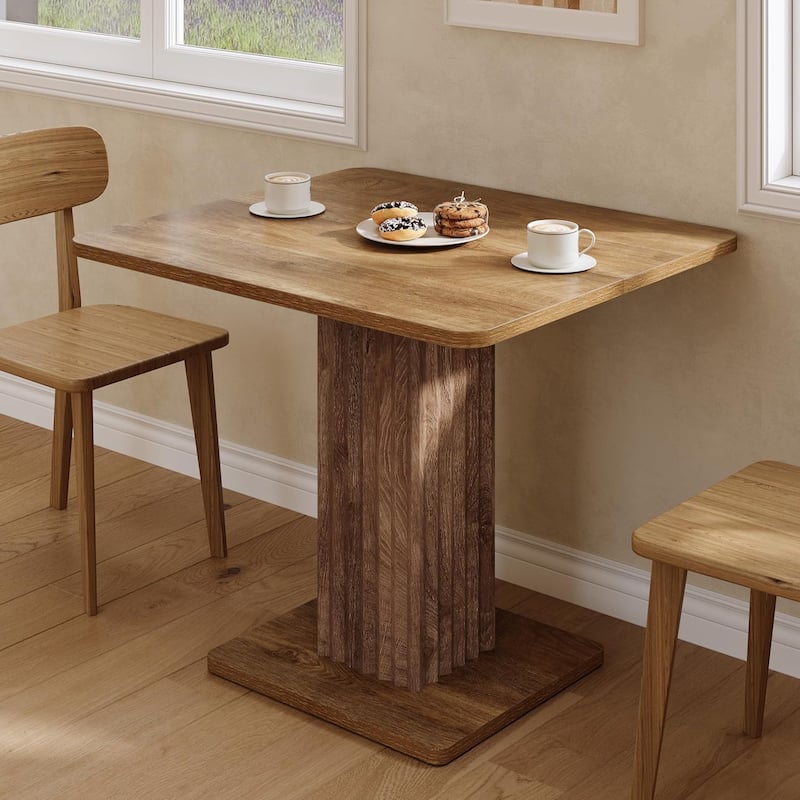 Wood Dining Table for 2-4 People with Fluted Base, Farmhouse Dinner Table for Dining Room