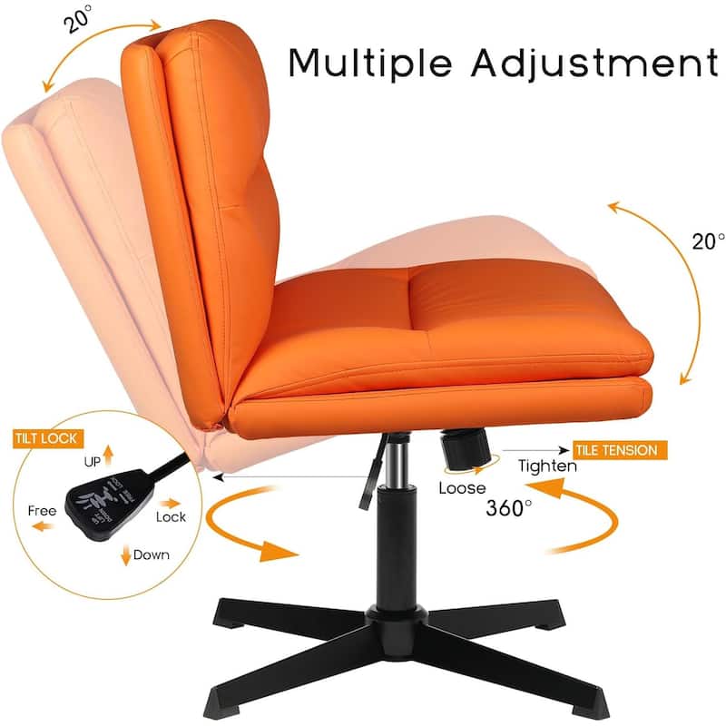 BOSSIN Criss Cross Chair Armless Office Desk Chair No Wheels,PU Leather Padded Modern Swivel Vanity Chair office chair