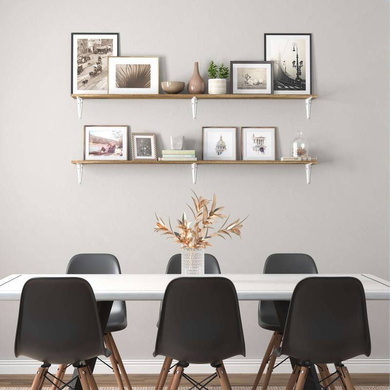 Wallniture Arras 60" Floating Shelves Set of 2, Burnt - White Brackets