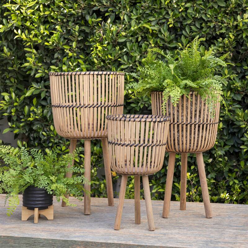 S/3 Bamboo Footed Planters 11/13/15"