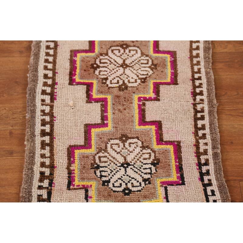 Hand Knotted Oriental 100% Wool Carpet Transitional Tribal Beige & Ivories Anatolian Area Rug - 2' 10'' X 1' 8''