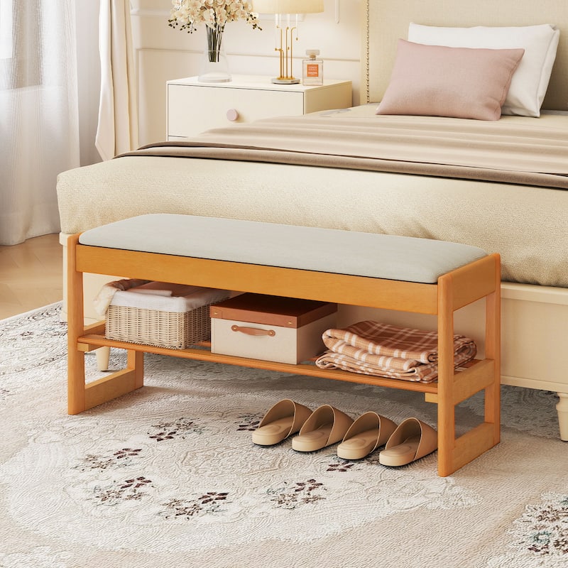 Gymax 40'' 2-Tier Shoe Rack Bench w/Flip-Top Storage Slatted Shelf for