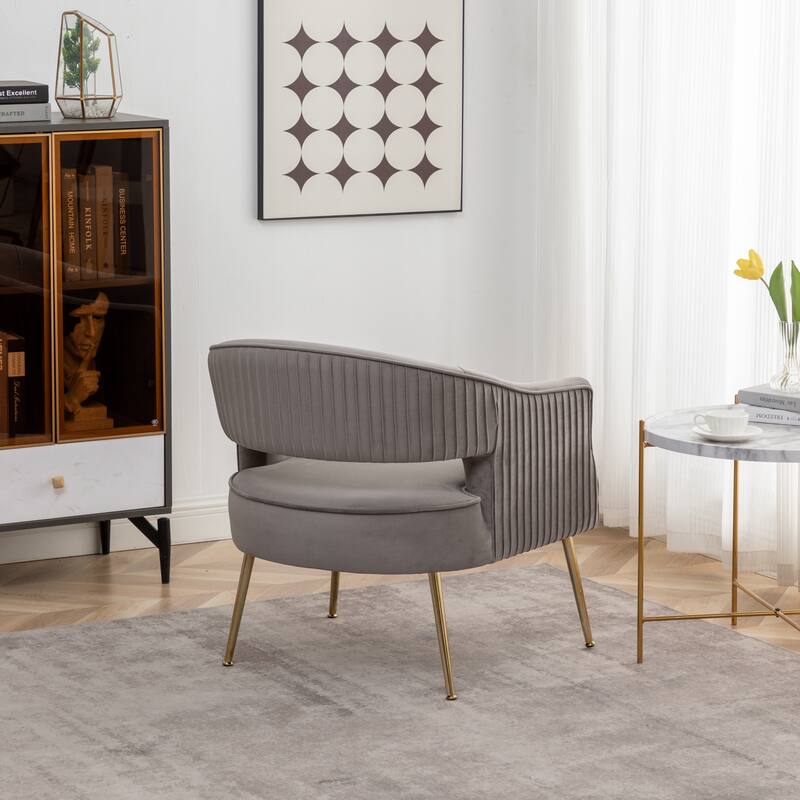 SEYNAR Modern Velvet Accent Arm Vanity Chair with Wingback and Gold Legs for Living Room