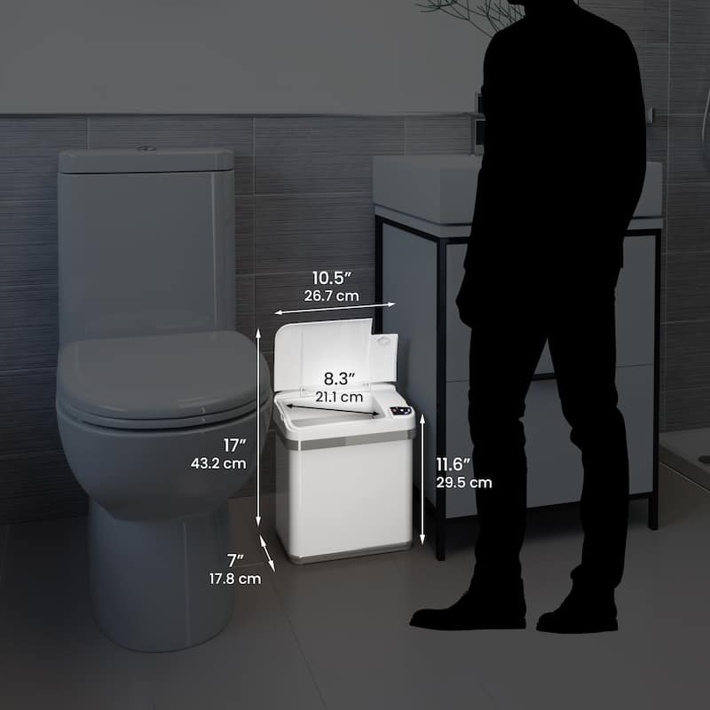 iTouchless 2.5 Gal White Stainless Steel Sensor Bathroom Trash Can