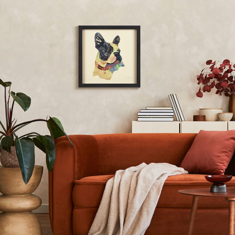 Empire Art "Boston Terrier Closeup" Alex Zeng's dimensional collage, under glass & a black shadow box frame