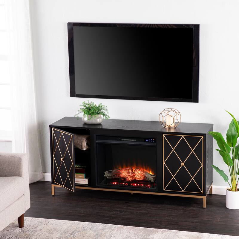 SEI Furniture Marsden Contemporary Black Wooden Touch Screen Electric Fireplace