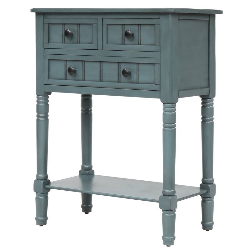 Small Entry Console Table with 3 Drawers & Bottom Open Shelf, Wood Narrow Sofa Couch Table