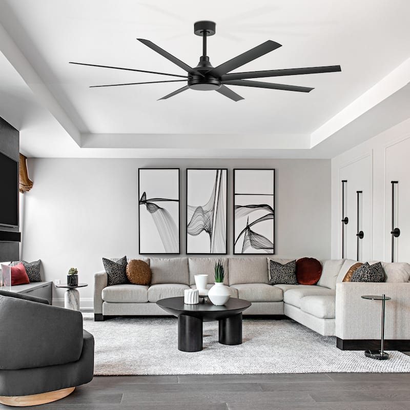 65/72/84-In Black/White Industrial Ceiling Fan with Remote without Light(8-Blade)