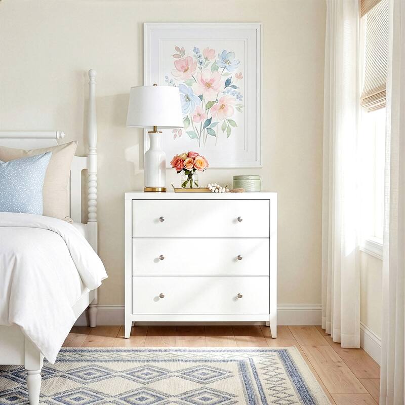 Dana 34 in. W Rectangular Wood 3 Drawer Chest - Smooth White
