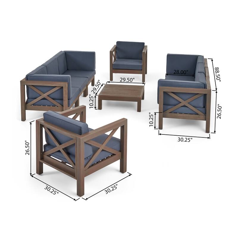 Brava Outdoor 8-seat Acacia Sofa and Club Chair Set by Christopher Knight Home