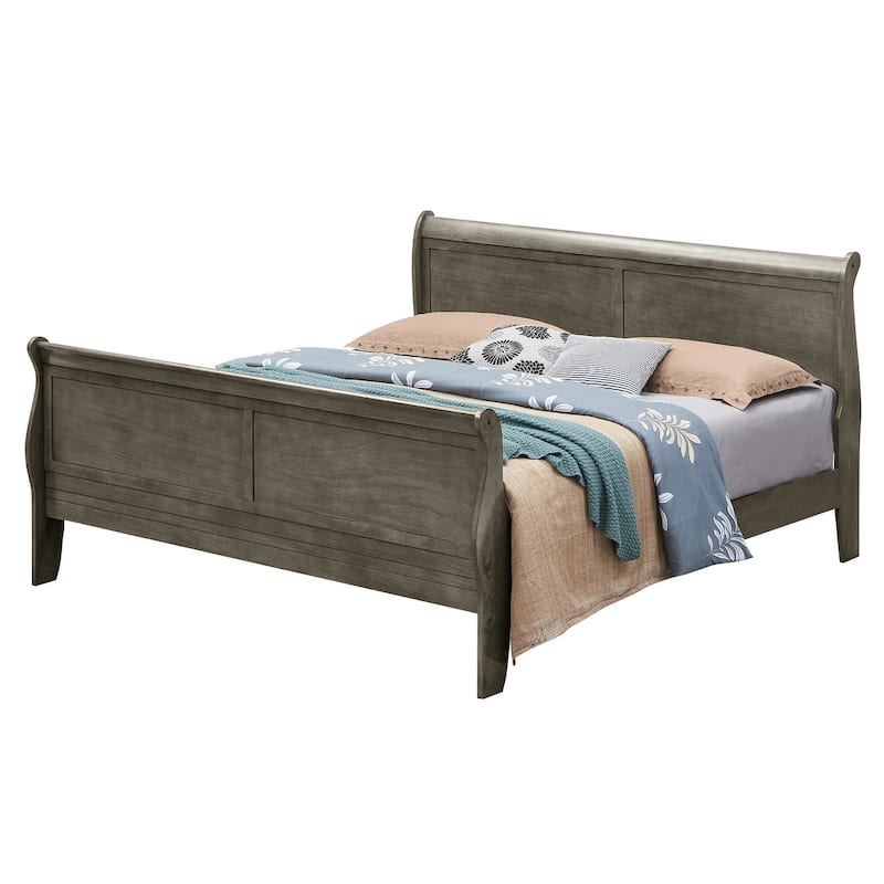 King Sleigh Wooden Bed with High Footboard - 90" - Gray