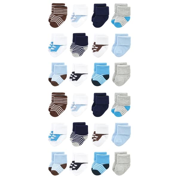 slide 1 of 1, Luvable Friends Cotton Rich Baby Terry Socks 24-Pack, Blue Navy Sneakers 0-6 Months - Blue Navy Sneakers