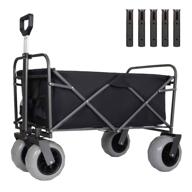 Fishing Cart with Rod Holders,Beach Wagon with Big Wheels for Sand 500lbs Capacity - All Terrain Steel Frame Utility Cart