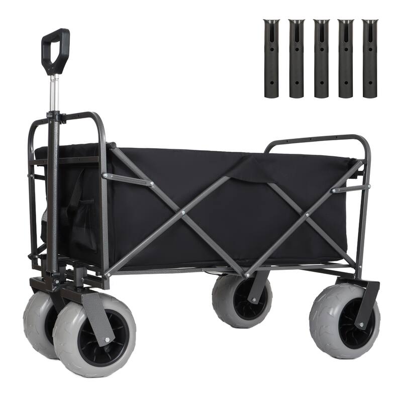 Fishing Cart with Rod Holders - 500lb Capacity Beach Wagon with 9" Pneumatic Tires & Multi-Use Bag