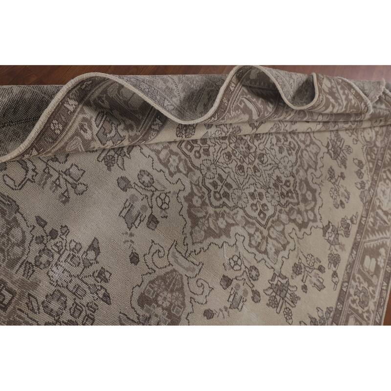 Distressed Tabriz Persian Vintage Area Rug Handmade Beige Wool Carpet - 6'7" x 9'6"