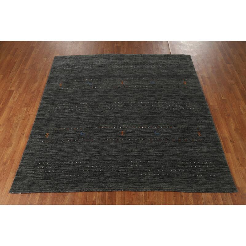 Hand Knotted Oriental 100% Wool Carpet Tribal Stripe Greys & Charcoal Gabbeh Area Rug - 6' 9'' X 6' 7''