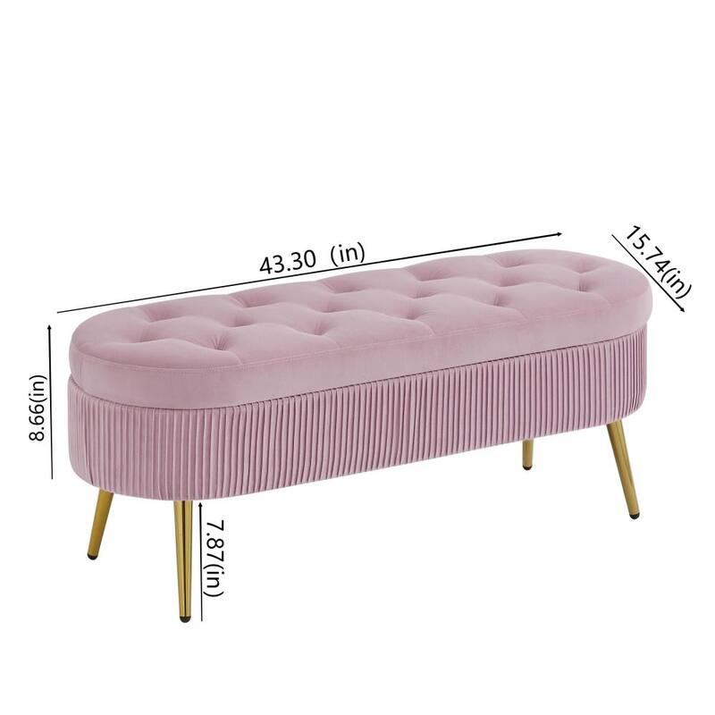 43.3'' Oval Velvet Soft Mat Tufted Storage Bench for Living Room and
