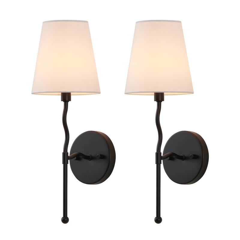 KAWOTI 17.5" Painted Black Wall Sconce with White Fabric Shade - W6" x H17.5"（Set of 2） - W6" x H17.5"（Set of 2）