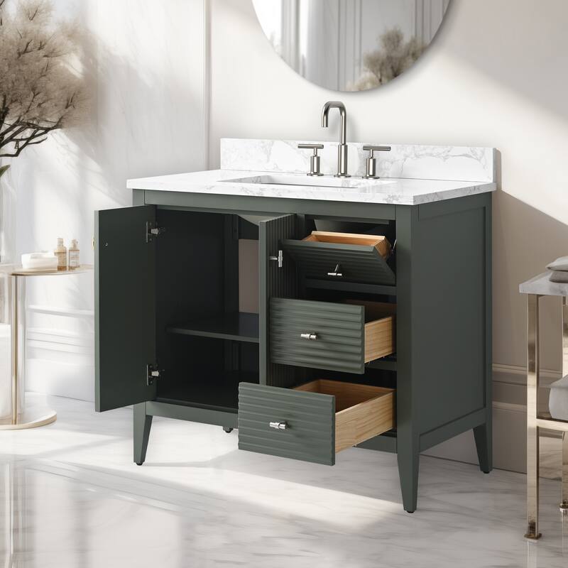 Vanity Art 36" Single Sink Bathroom Vanity Cabinet with Engineered Marble Countertop