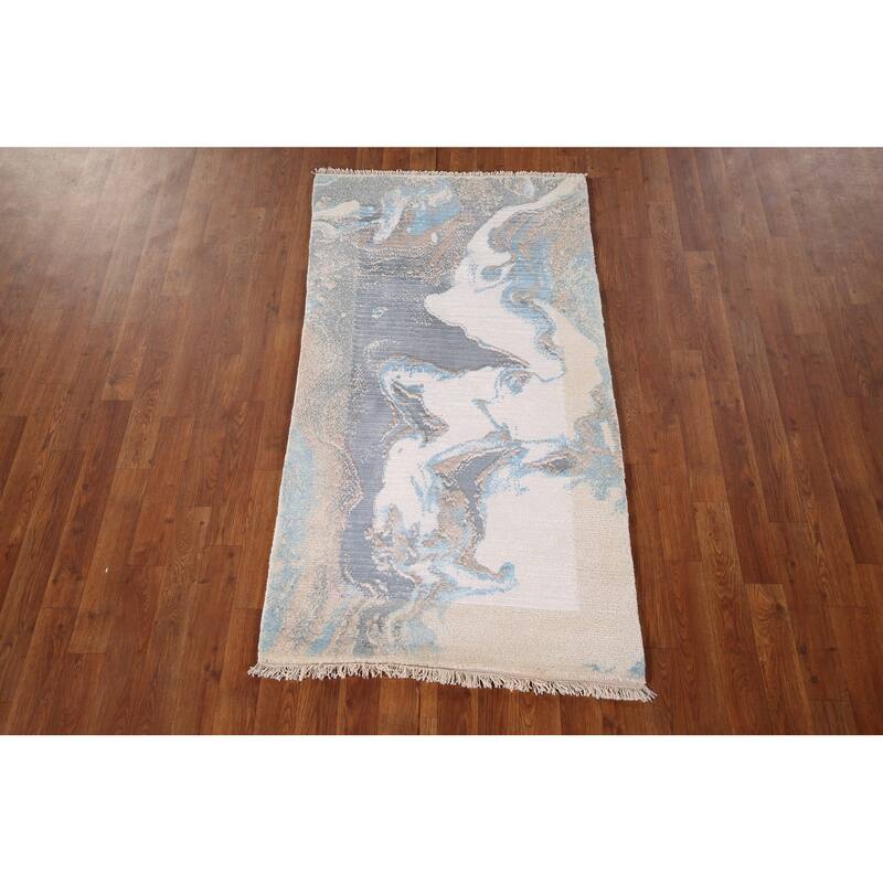 Striped Modern Abstract Foyer Rug Hand-Knotted Wool Carpet - 2'8" x 4'11"
