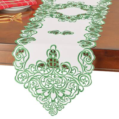 Embroidered Dainty Scroll Cut-Out Holiday Table Linens