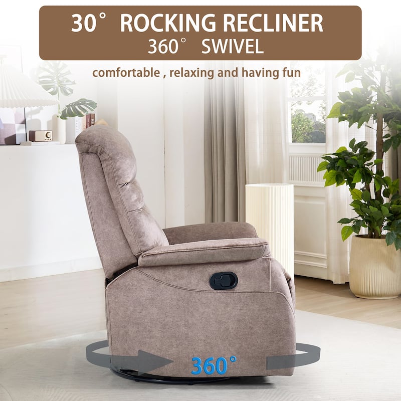 360° Rocking Swivel Recliner Chair with Adjustable Backrest, Durable Fabric, Modern Reclining Sofa with Lumbar Support