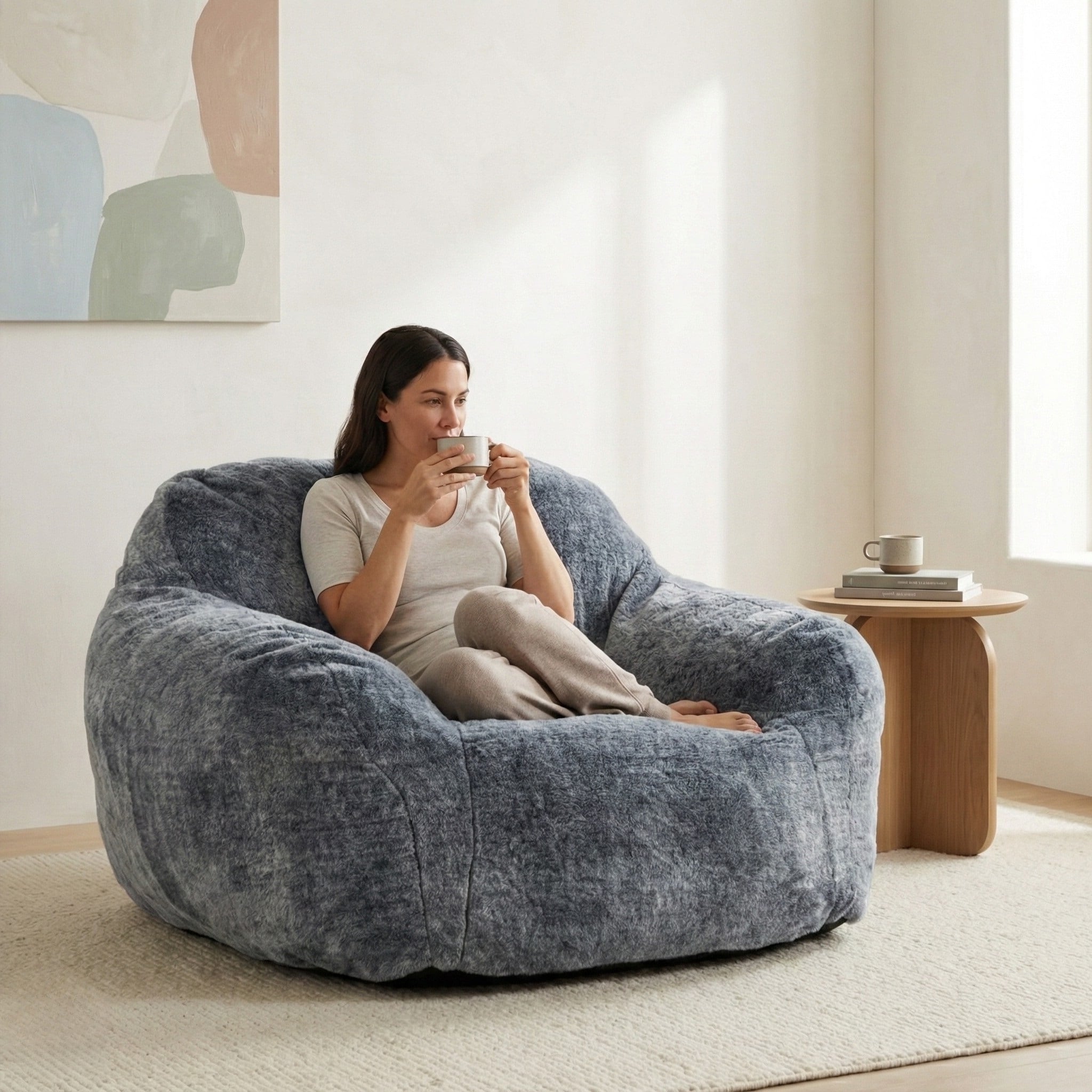 Sealy® Tore Dark Grey Faux Fur Foam Bean Bag Chair - Bed Bath